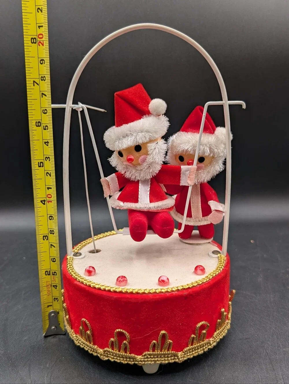 Vintage 1970s Swinging Santa Elf Musical Box, B Altman & Co Christmas Decor EUC